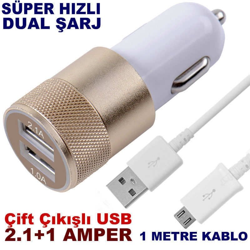 Cep telefonu araç şarjı android telefonlar için çift USB çıkışlı 2.1 amper samsung hızlı araç şarjı