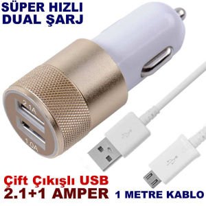 Cep telefonu araç şarjı android telefonlar için çift USB çıkışlı 2.1 amper samsung hızlı araç şarjı