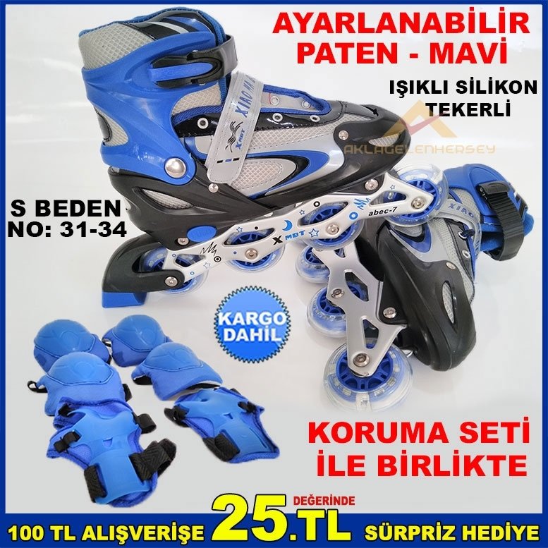 KORUMA SETLİ IŞIKLI TEKER AYARLI PATEN MV-S-3134