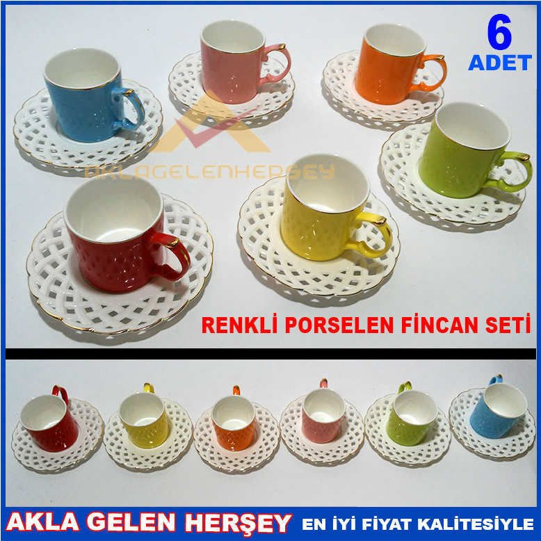 6ADET KARIŞIK RENKLİ PORSELEN KAHVE FİNCAN SETİ