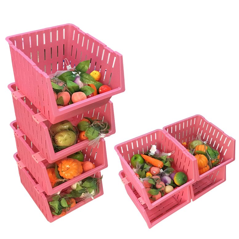 4 Katlı Çok Amaçlı Plastik Demonte Sebzelik Mutfak Komidini Pembe Renk 1.Kalite