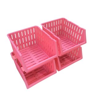 4 Katlı Çok Amaçlı Plastik Demonte Sebzelik Mutfak Komidini Pembe Renk 1.Kalite
