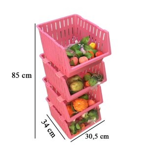 4 Katlı Çok Amaçlı Plastik Demonte Sebzelik Mutfak Komidini Pembe Renk 1.Kalite