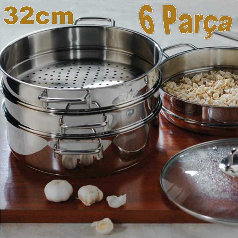 Alüminyum Mantı Tencereleri Seti 32cm 6 Parça 5 Katlı Aliminyum Mavioli Pot Yanmaz-Yapışmaz