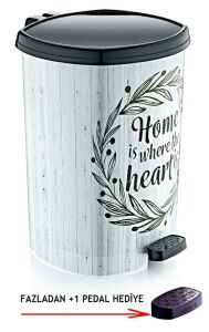 Extra +1 Pedal Hediyeli Home Beyaz Ahşap Desen Çöp Kovası 20 lt BüyükBoy Çıkabilen iç Kova Ø33 h:40
