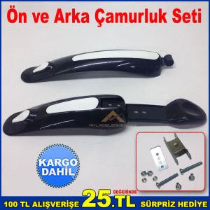 Ön ve Arka Bisiklet Çamurluğu 32cm Arka 37cm Ön Plastik Bisiklet Çamurluk Siyah Beyaz