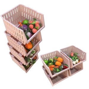 4 Katlı Çok Amaçlı Plastik Demonte Sebzelik Komidin Açık Pembe Renk 1.Kalite