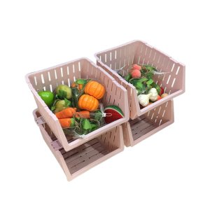 4 Katlı Çok Amaçlı Plastik Demonte Sebzelik Komidin Açık Pembe Renk 1.Kalite