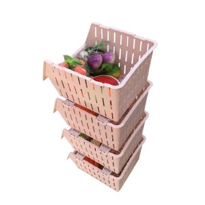 4 Katlı Çok Amaçlı Plastik Demonte Sebzelik Komidin Açık Pembe Renk 1.Kalite