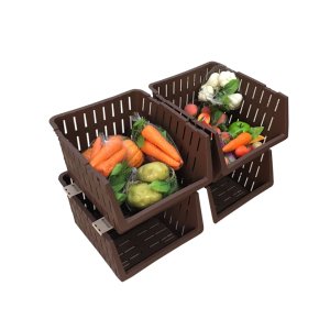 4 Katlı Çok Amaçlı Plastik Demonte Sebzelik Komidin Kahverengi 1.Kalite