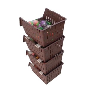 4 Katlı Çok Amaçlı Plastik Demonte Sebzelik Komidin Kahverengi 1.Kalite