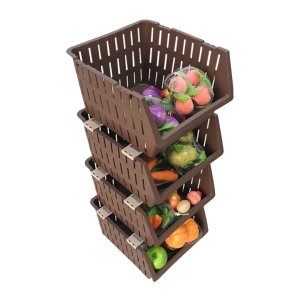 4 Katlı Çok Amaçlı Plastik Demonte Sebzelik Komidin Kahverengi 1.Kalite