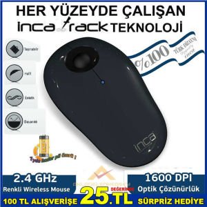 INCA VİVRE HER YÜZEYDE ÇALIŞABİLEN INCATRACK ERGONOMİK WIRELESS KABLOSUZ OPTİC MOUSE FARE