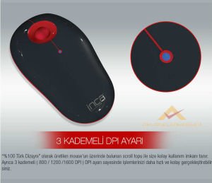 INCA VİVRE HER YÜZEYDE ÇALIŞABİLEN INCATRACK ERGONOMİK WIRELESS KABLOSUZ OPTİC MOUSE FARE