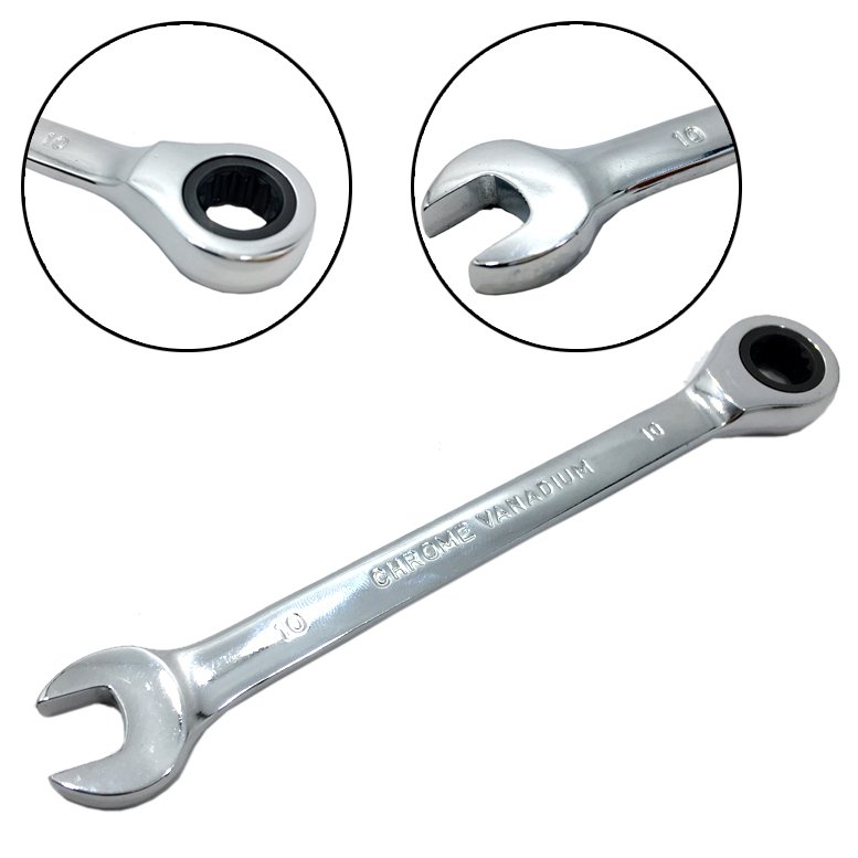 10mm Chrome Vanadium Çelik Cırcırlı Kombine Anahtar 10 Numara Paslanmaz Çelik Anahtar