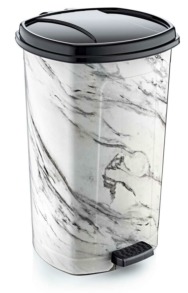 Hediye +1 Pedal ile Beyaz Mermer Desenli 20 Litre içi Çıkabilen BüyükBoy Pedallı Çöp Kovası Ø33 h:40