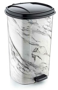 Hediye +1 Pedal ile Beyaz Mermer Desenli 20 Litre içi Çıkabilen BüyükBoy Pedallı Çöp Kovası Ø33 h:40
