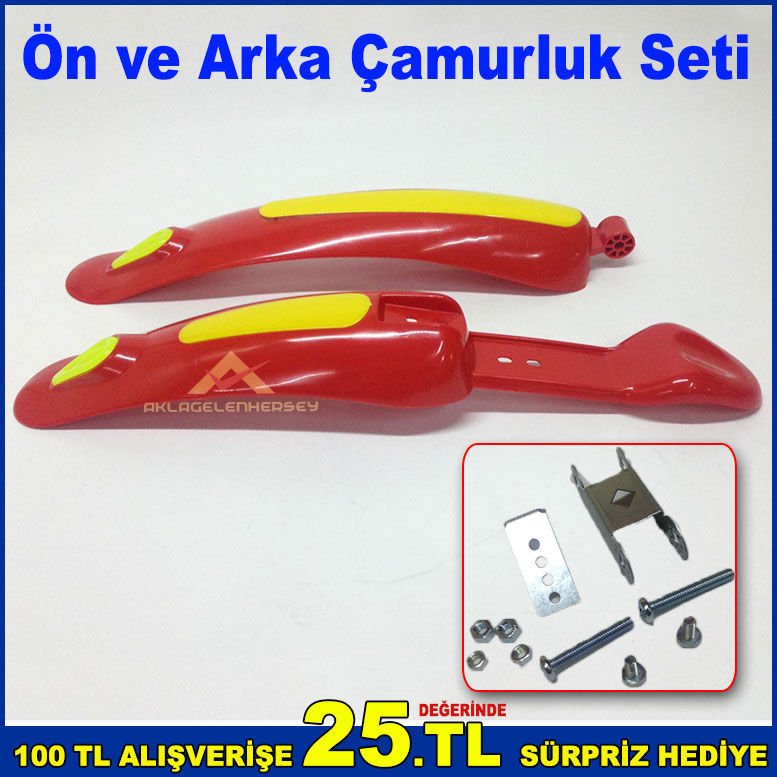 Ön ve Arka Bisiklet Çamurluğu 32cm Arka 37cm Ön Plastik Bisiklet Çamurluk Sarı Kırmızı