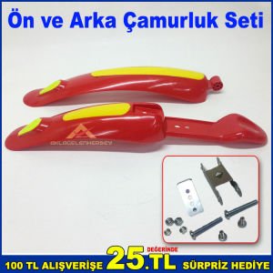 Ön ve Arka Bisiklet Çamurluğu 32cm Arka 37cm Ön Plastik Bisiklet Çamurluk Sarı Kırmızı