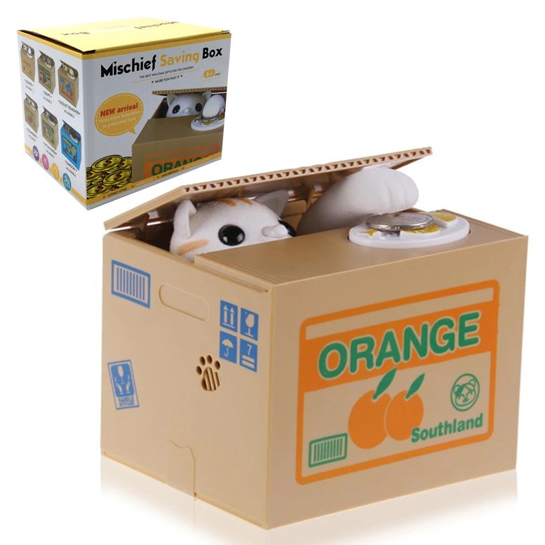 Pille Çalışan Elektronik Para Yiyen Sevimli Hırsız Kedi Kumbara