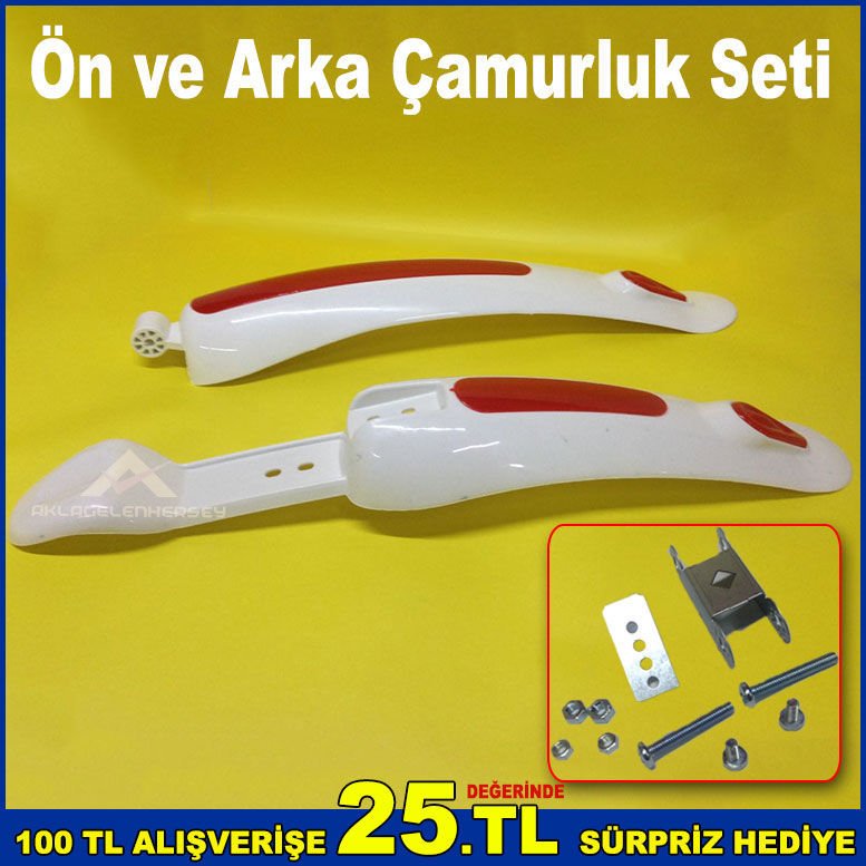 Ön ve Arka Bisiklet Çamurluğu 32cm Arka 37cm Ön Plastik Bisiklet Çamurluk Kırmızı Beyaz