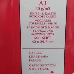 1.Kalite 80gr A3 Fotokopi Kağıdı(500 adet)1 Top Ofis Baskı Kağıdı
