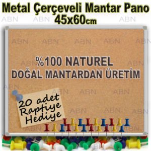DUVARA MONTE METAL ÇERÇEVELİ MANTAR PANO 45x60cm SAĞLAM ALÜMİNYUM ÇERÇEVELİ DOĞAL MANTARDAN ÜRETİM