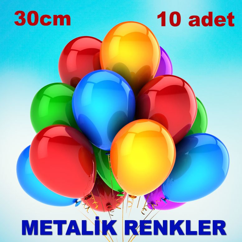 10'lu Paket Metalize Balon 15 Farklı Renk Seçeneği ile 1.Kalite İtalyan 30cm Lateks Metalik Balon