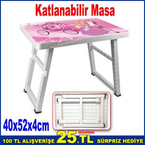 Pratik Katlanabilir Piknik Masası 40x52x4cm Barbie Desenli Şık Tasarım Portatif Piknik Sehpası