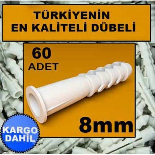 60 adet PLASTİK DÜBEL 8mm YÜKSEK KALİTEDE STANDART PLASTİK DÜBEL EN İYİ KALİTE PLASTİK DÜBEL