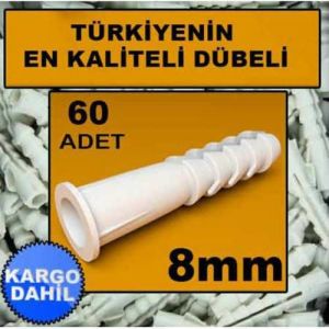 60 adet PLASTİK DÜBEL 8mm YÜKSEK KALİTEDE STANDART PLASTİK DÜBEL EN İYİ KALİTE PLASTİK DÜBEL