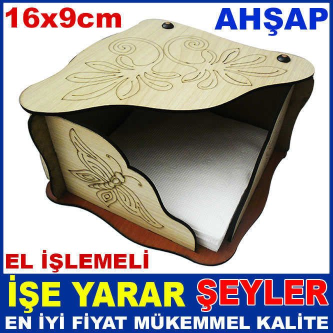 EL İŞLEMELİ DESENLİ KAPAKLI KARE AHŞAP PEÇETELİK