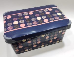 10 Litre Puantiye Desenli Kapaklı Dekoratif Kutu Plastik Saklama Kabı 35x23 h17cm Hediye için Süper