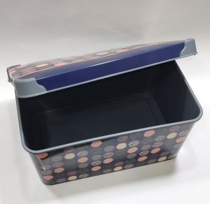 10 Litre Puantiye Desenli Kapaklı Dekoratif Kutu Plastik Saklama Kabı 35x23 h17cm Hediye için Süper