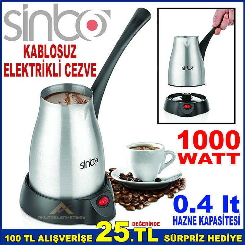 SİNBO SCM-2943 ELEKTRİKLİ ÇELİK CEZVE, KABLOSUZ ELEKTRİKLİ 360º DÖNEBİLEN TÜRK KAHVESİ MAKİNASI