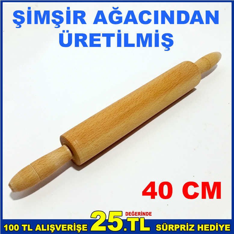 40CM ŞİMŞİR AĞACINDAN ÜRETİLMİŞ HAMUR MERDANESİ