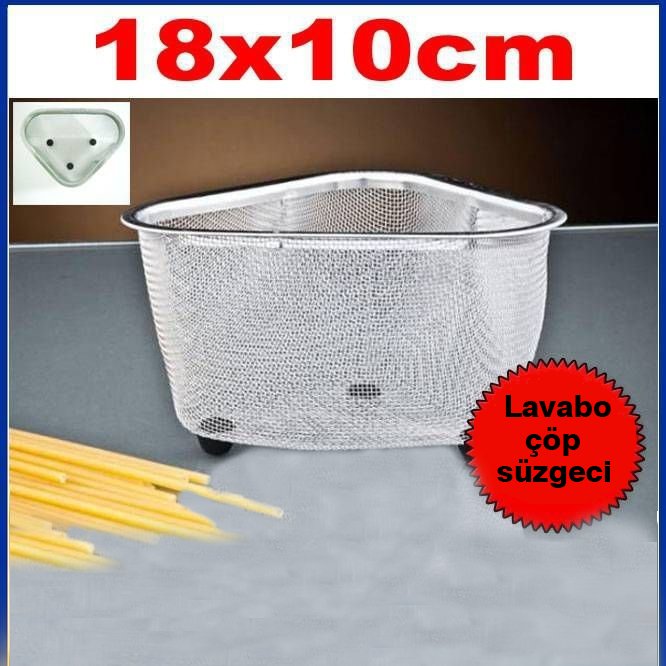 Lavabo Çöp Süzgeci 18x10cm Paslanmaz Çelik Lavabo İçi Köşe Çöp Biriktirici Çöp Ayrıştıcı Süzgeç