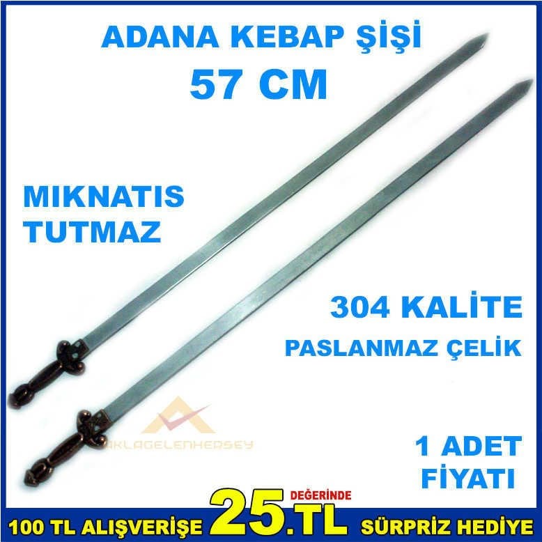 Eskitme kılıç başlı kebapçı şişi ömür boyu garantili 57cm uzun boy paslanmaz çelik adana kebabı şişi