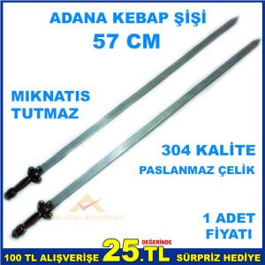 Eskitme kılıç başlı kebapçı şişi ömür boyu garantili 57cm uzun boy paslanmaz çelik adana kebabı şişi
