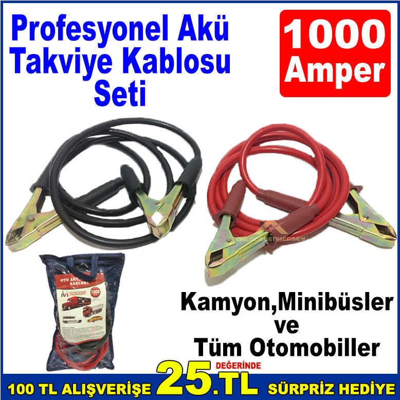 1000 Amper Profesyonel Akü Takviye Kablosu Seti Kamyonlara,Minibüslere ve Tüm Otomobillere Uygun