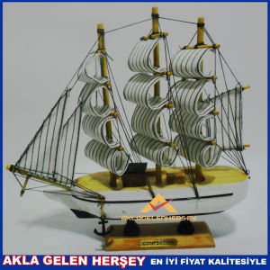 3 DİREKLİ 22 CM YELKENLİ AHŞAP MAKET GEMİ 