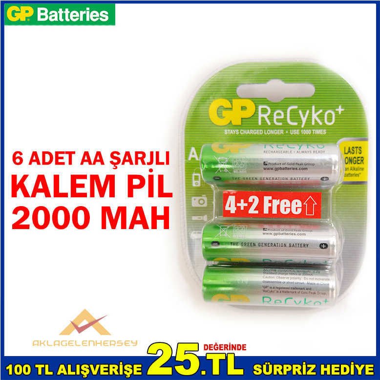 GP RECYKO 800 MAH 6 ADET AAA ŞARJLI KALEM PİL -1