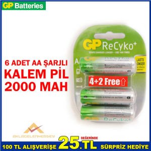 GP RECYKO 800 MAH 6 ADET AAA ŞARJLI KALEM PİL -1