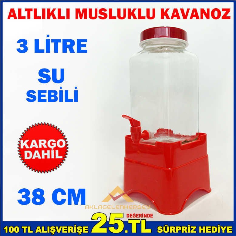 3 LT ALTLIKLI MUSLUKLU CAM KAVANOZ SU SEBİLİ