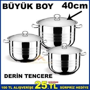 HASCEVHER ARİAN Seri 40cm BüyükBOY PASLANMAZ ÇELİK DERİN TENCERE