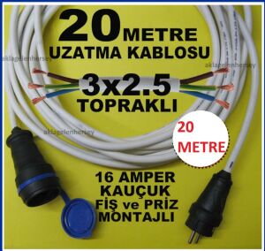 kauçuk fiş-priz 3x2.5 sağlam uzatma kablosu 20 mt
