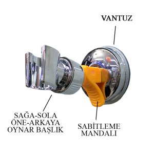 Her Yere Kolayca Yapışan Vantuzlu Duş Fıskiye Askısı Mafsallı Oynar Başlıklı