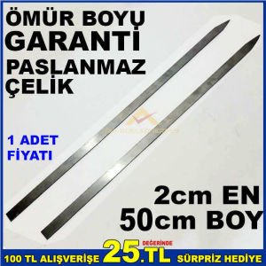 1.kalite ömür boyu garantili geniş kebab şişi 50cm paslanmaz çelik uzun boy adana-urfa kebap şişi