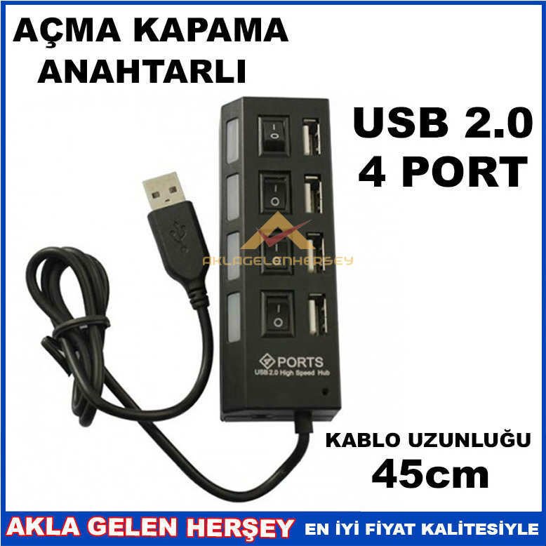 AÇMA KAPAMA TUŞLU 4 PORT 2.0 USB ÇOĞALTICI