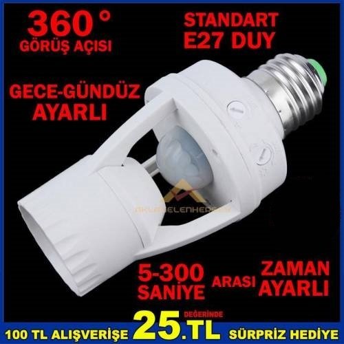 360° HAREKET SENSÖRLÜ PRATİK E27 DÖNÜŞTÜRÜCÜ DUY